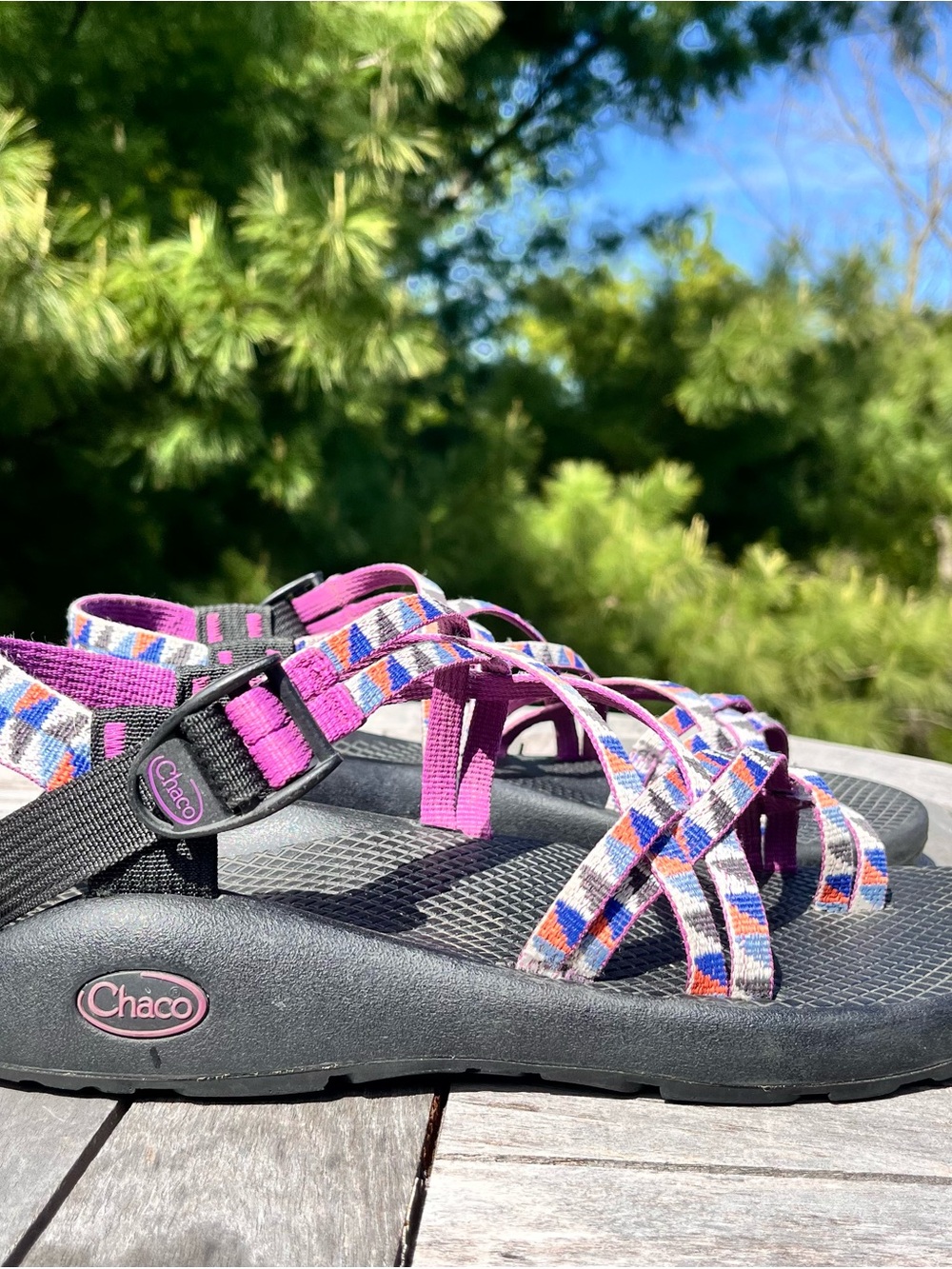 Chaco ZX/2 Hiking Sandal Wmns 9 Toe Loop Purple Geometric Outdoor Walking Shoe - Picture 2 of 11